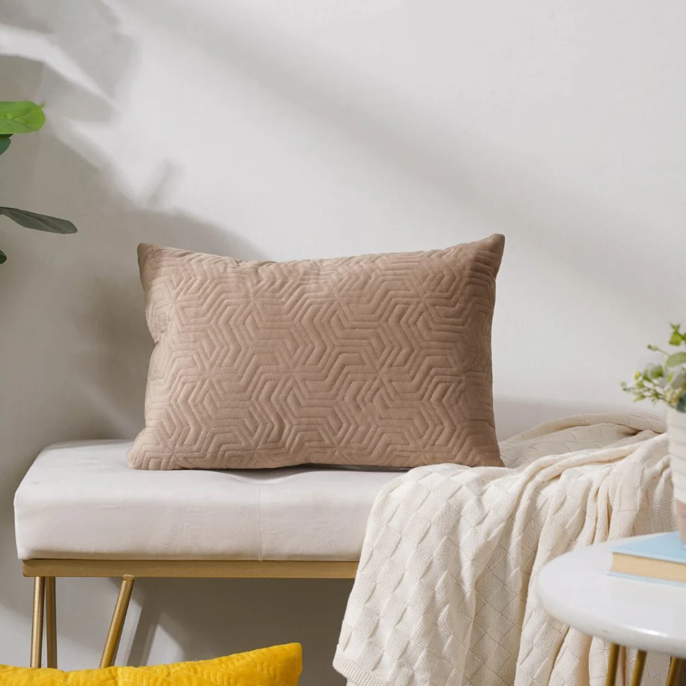 Velvet Lumbar Cushion Cover Beige 12x18 inch - Image 6