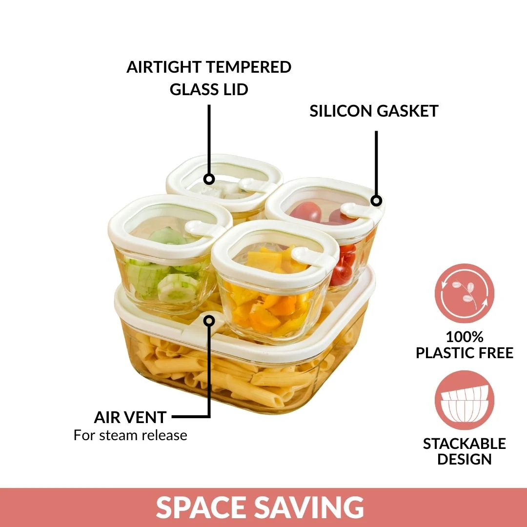 Vento Food Container With Airtight Lid Set Of 5 220ml 1320ml Cream - Image 6