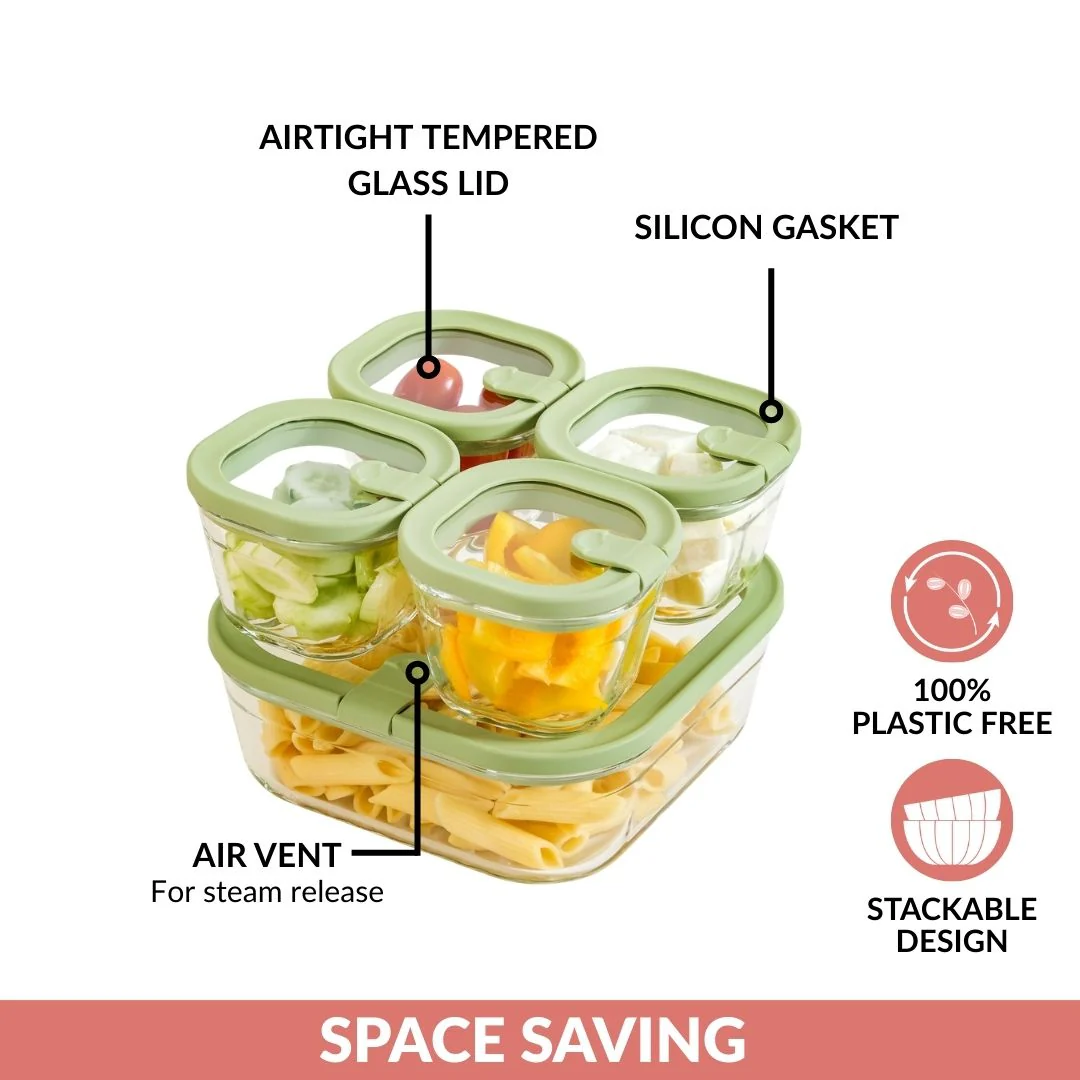 Vento Food Container With Airtight Lid Set Of 5 220ml 1320ml Sage Green - Image 6