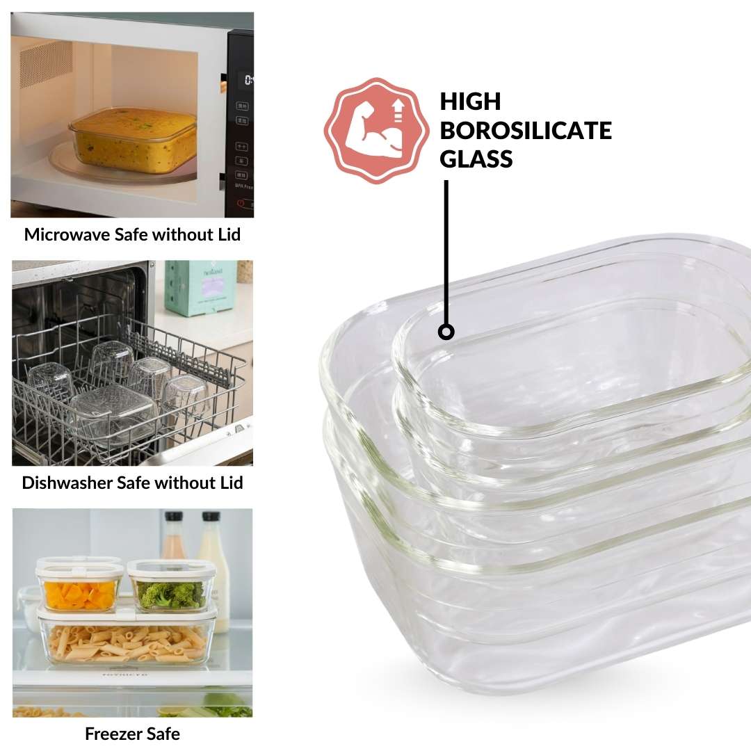 Vento Food Container With Airtight Silicone Lid Set Of 4 370ml 930ml 2500ml Cream - Image 3