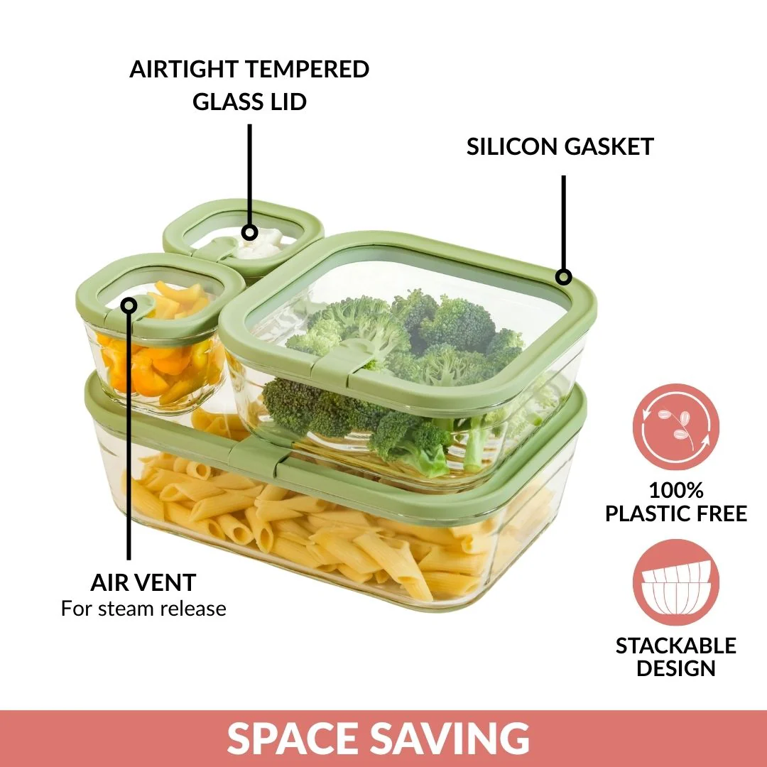 Vento Food Storage Container Set Of 4 220ml 1320ml 2500ml Sage Green - Image 6