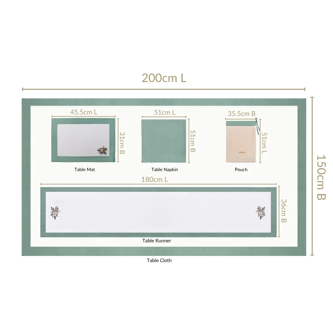 Ventosa Complete Table Linen Set With Mats Napkins Runner And Table Cloth In Teal - Image 3