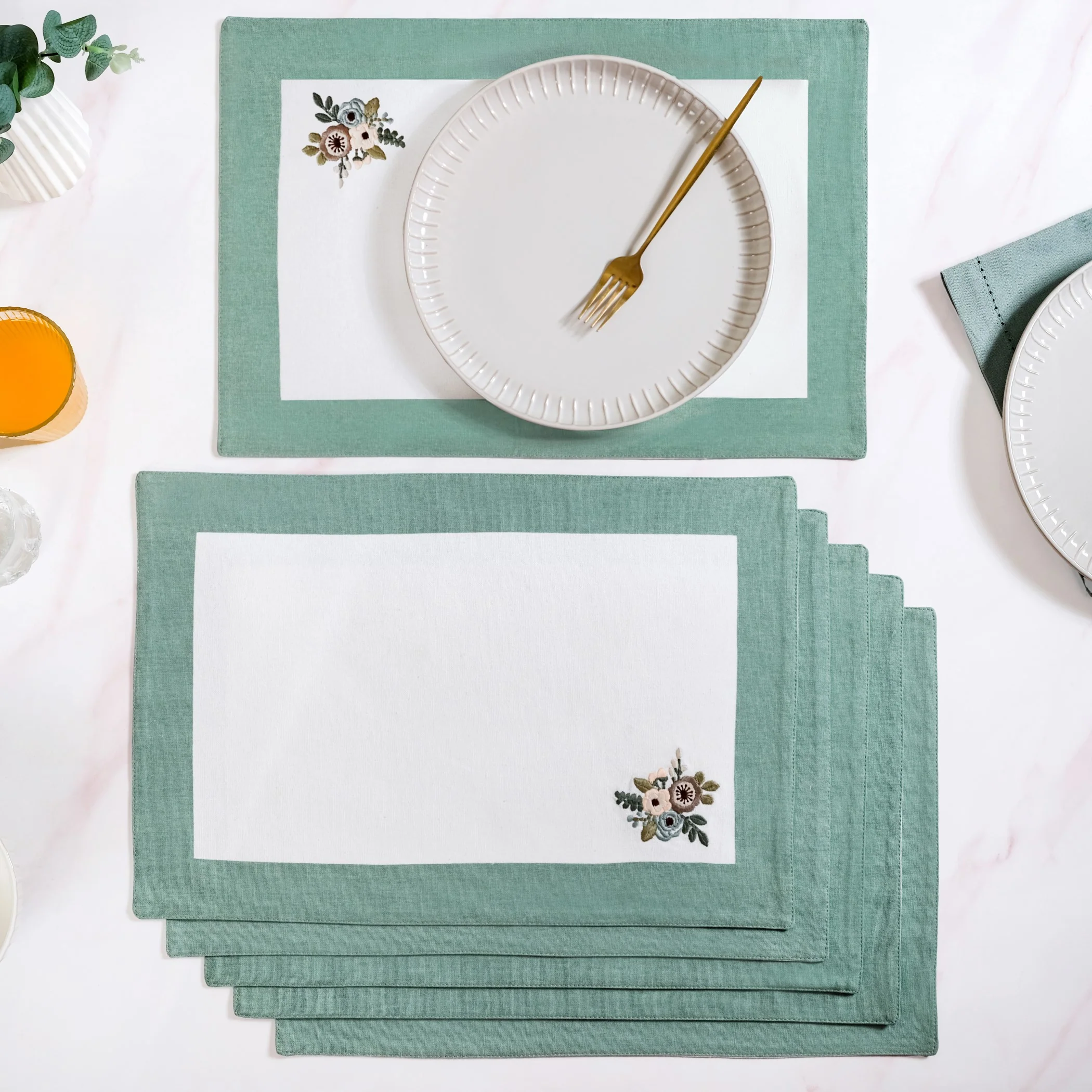 Ventosa Complete Table Linen Set With Mats Napkins Runner And Table Cloth In Teal - Image 7