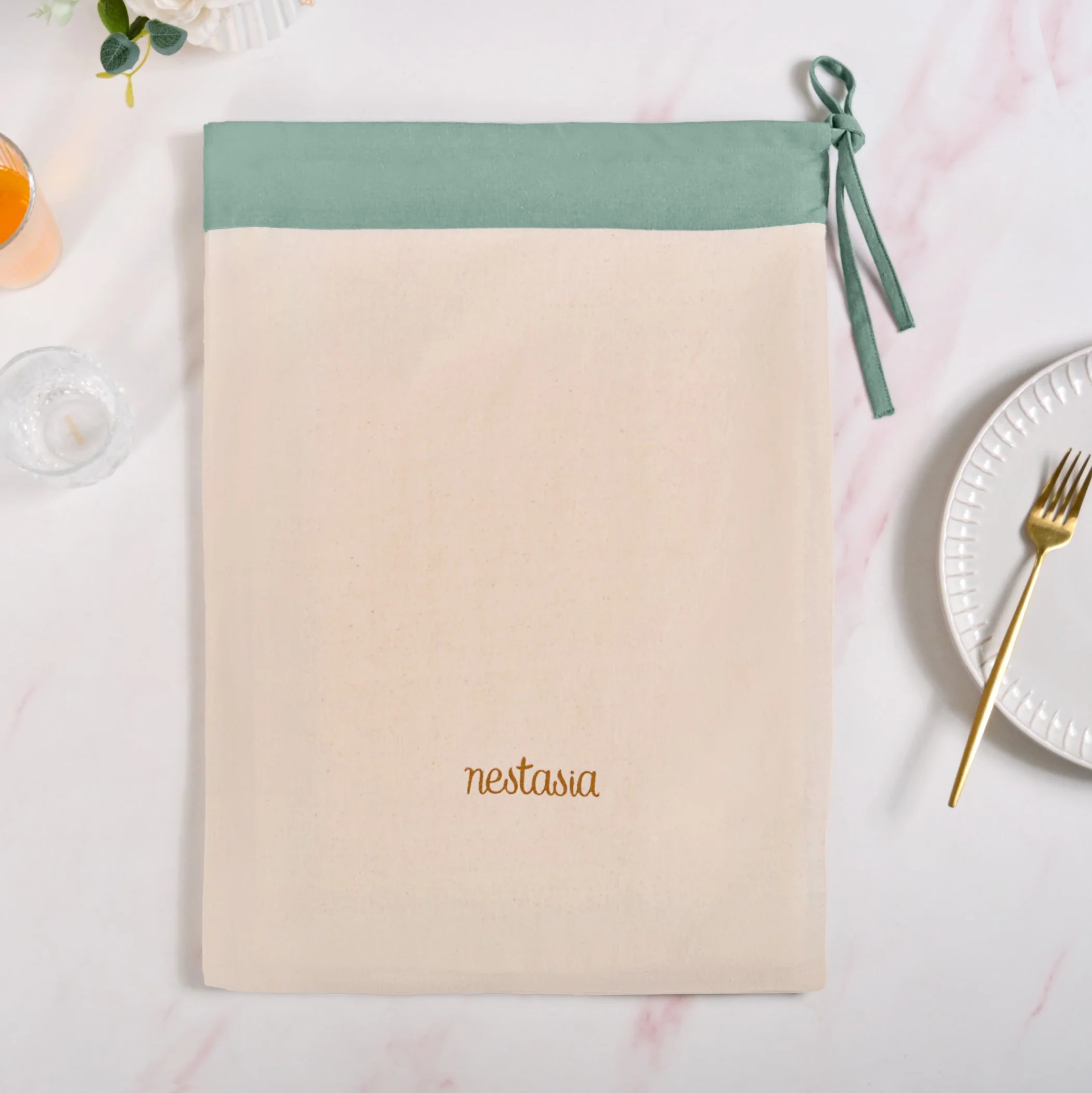 Ventosa Pure Cotton Table Runner And Placemat Set Of 7 In Teal - Image 9