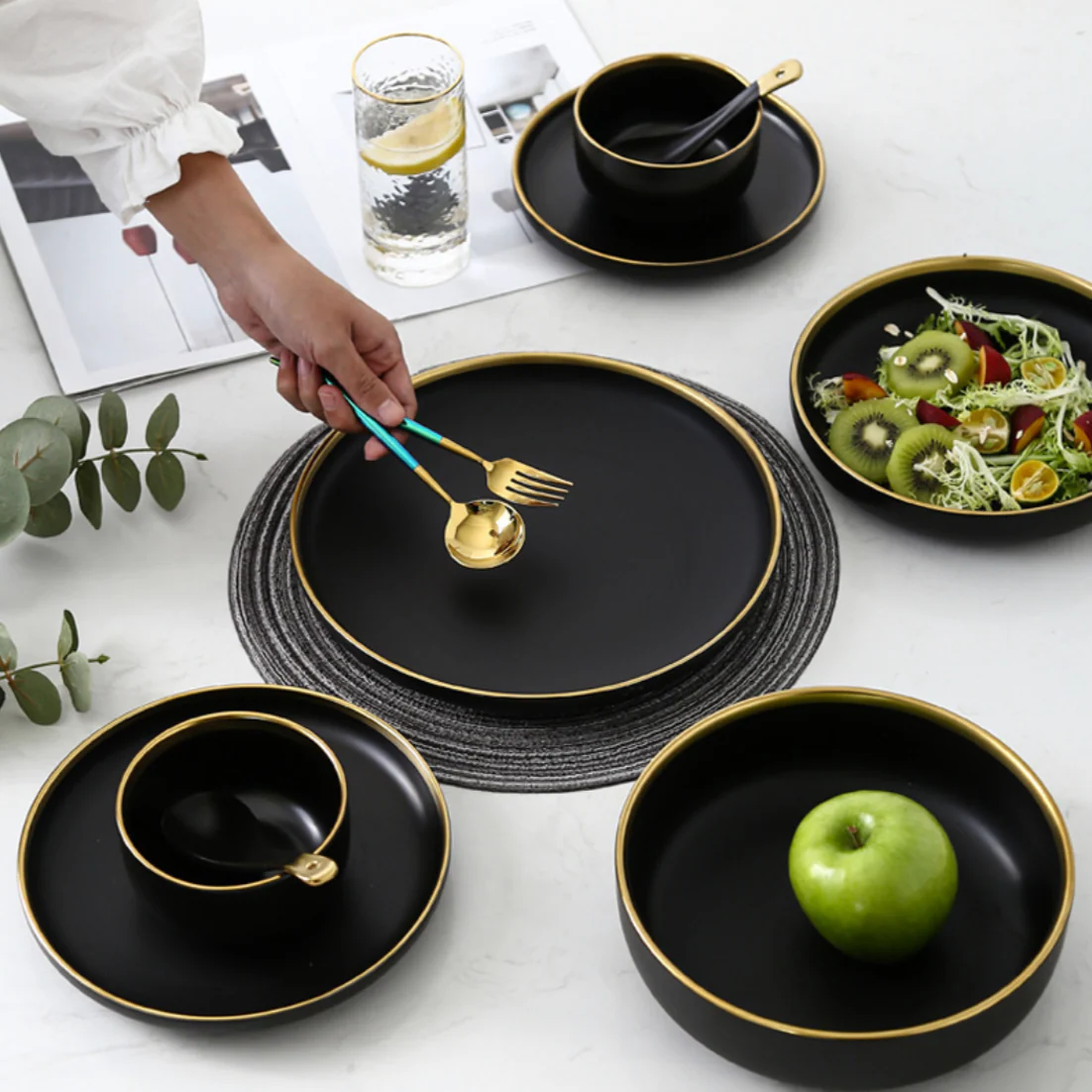 VERA Ceramic Snack Plate Black 8 Inch - Image 2