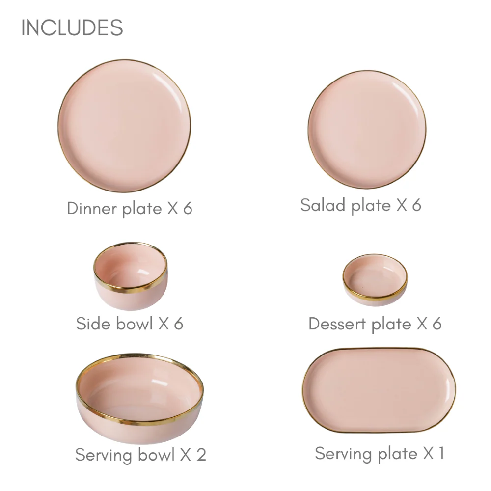 VERA Pink 27 Piece Dinner Set For 6 - Image 17