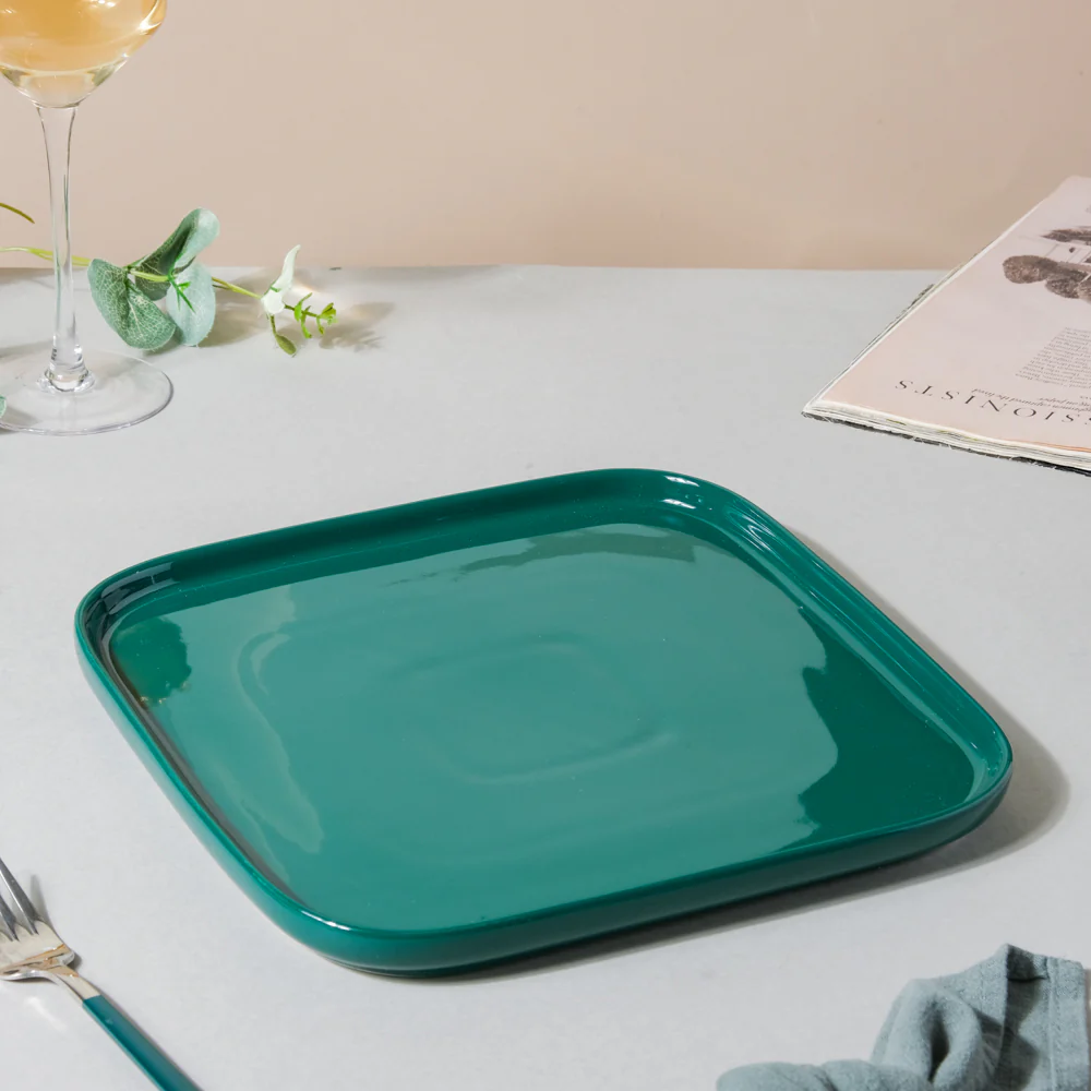 Verdant Square Ceramic Dinner Plate Green 9.5 Inch