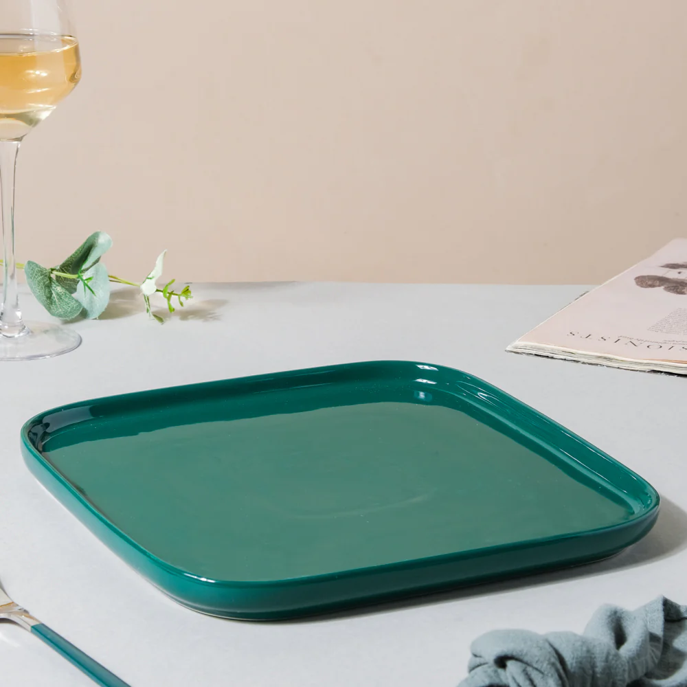 Verdant Square Ceramic Dinner Plate Green 9.5 Inch - Image 6