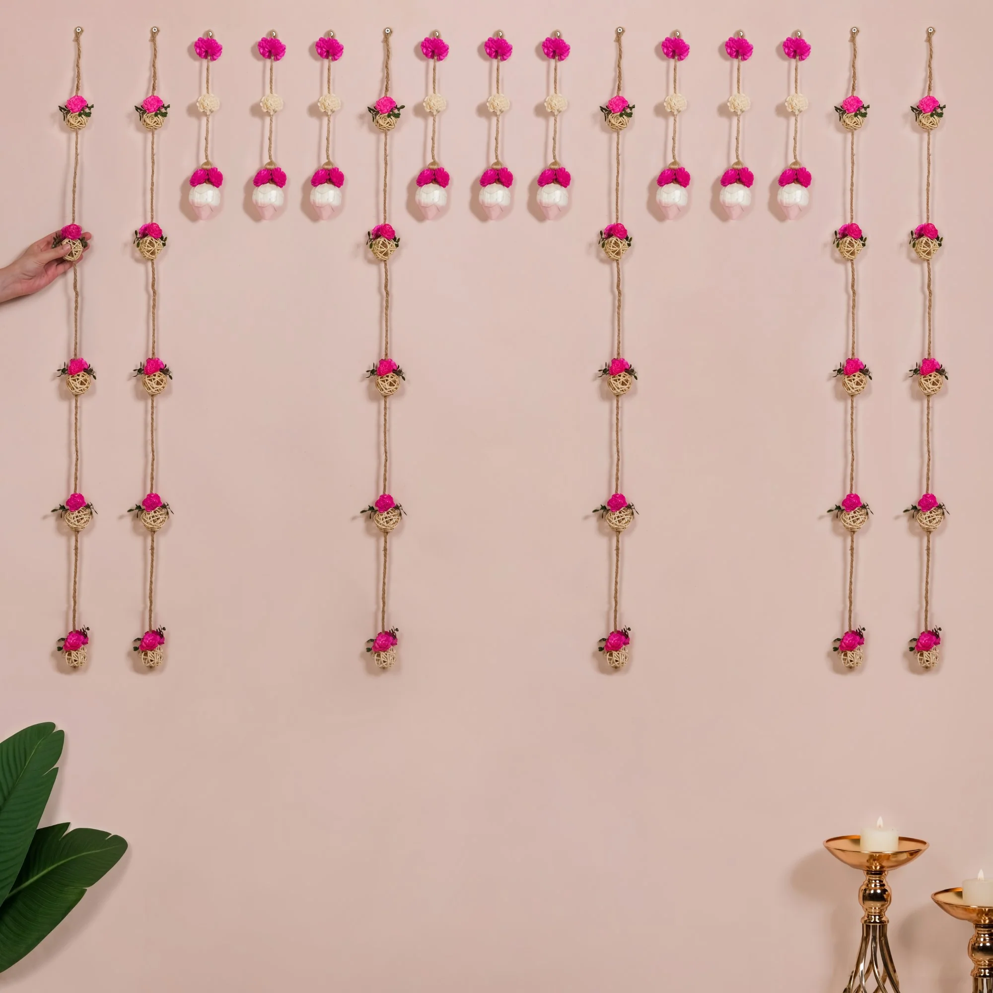 Vibrant Pink Floral Wall Hangings Set Of 15 - Image 3