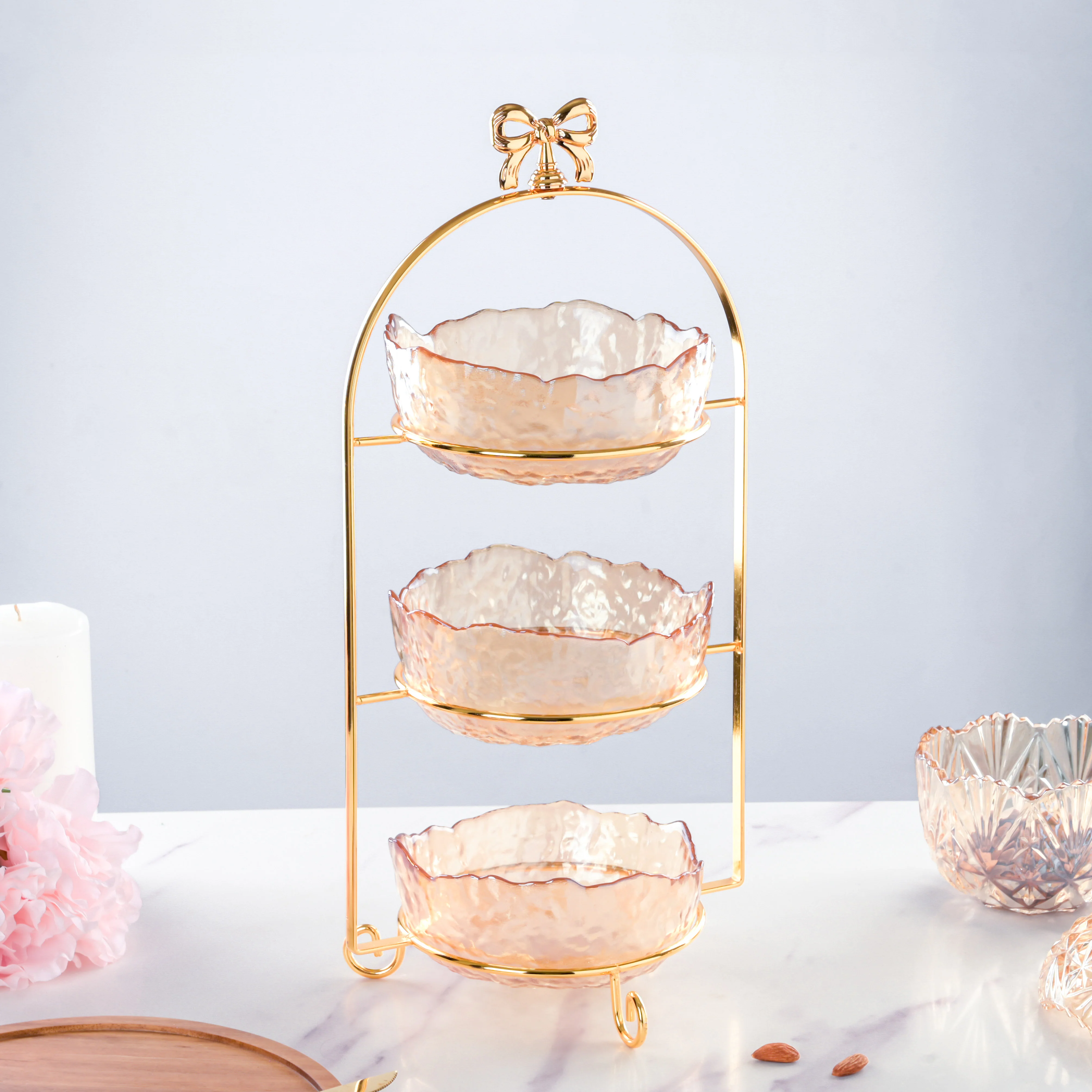 Vintage Crystal 3 Tier Dessert Stand Amber 18 Inch 650ml - Image 11