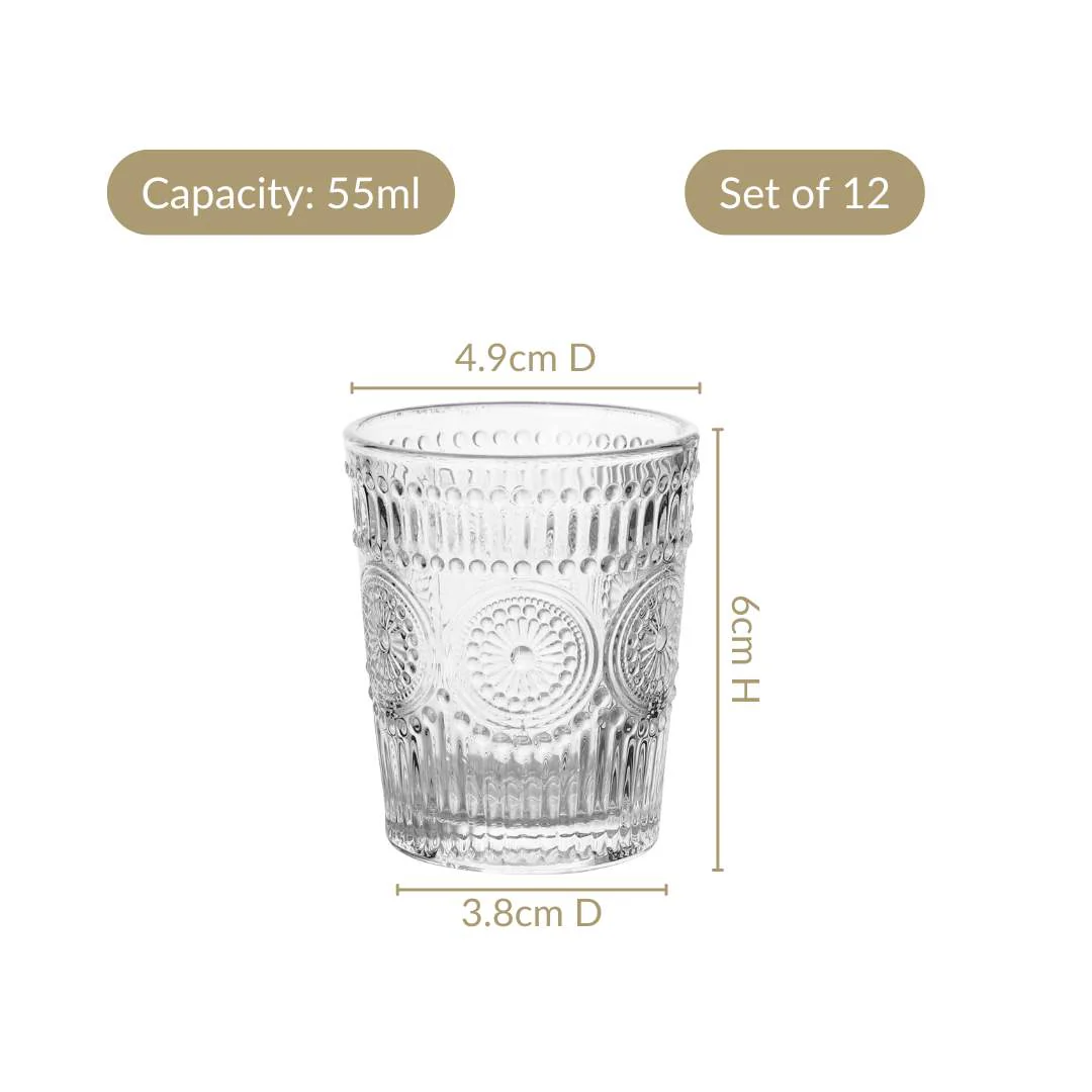 Vintage Embossed Shot Glass Set Of 12 55ml - Image 3