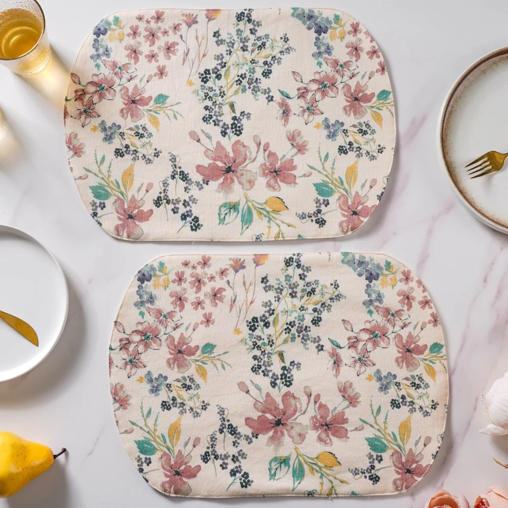 Vintage Floral Cotton Printed Table Mat Set Of 2 - Image 2