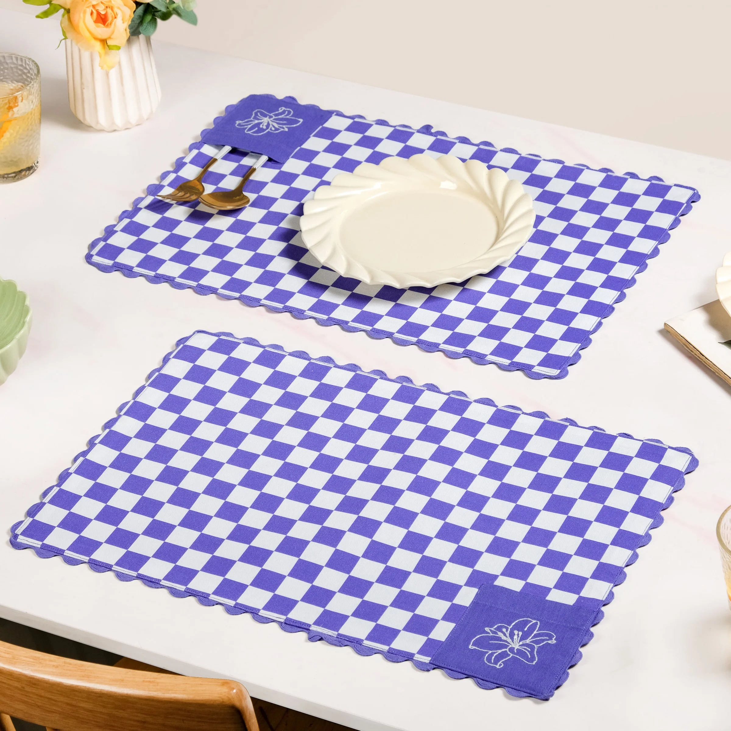 Violetta Cotton Embroidered Table Mat Purple Set Of 6