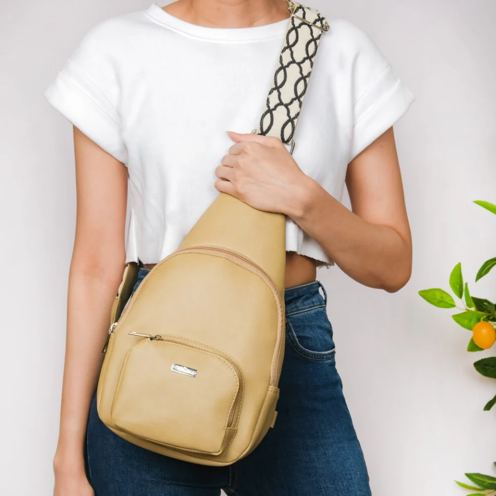 Voyager One Shoulder Sling Backpack Beige - Image 3