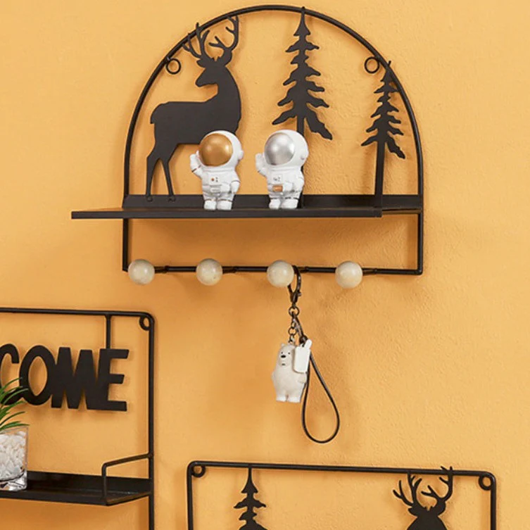 Wall Hanging Shelf Forest Reindeer Black
