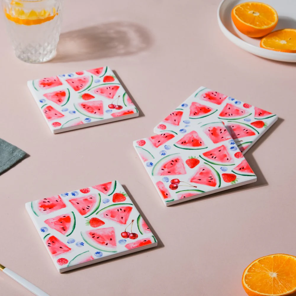 Watermelon Matte Ceramic Tile Coaster Set Of 4