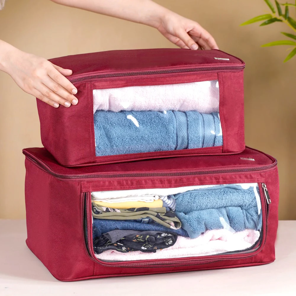 Waterproof Maroon Wardrobe Organiser Set Of 2 - Image 3