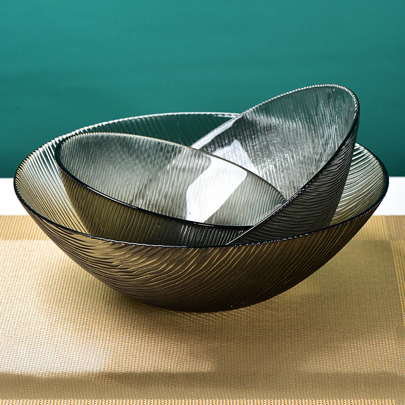 Waves Glass Bowl Set of 3 Grey - Image 15