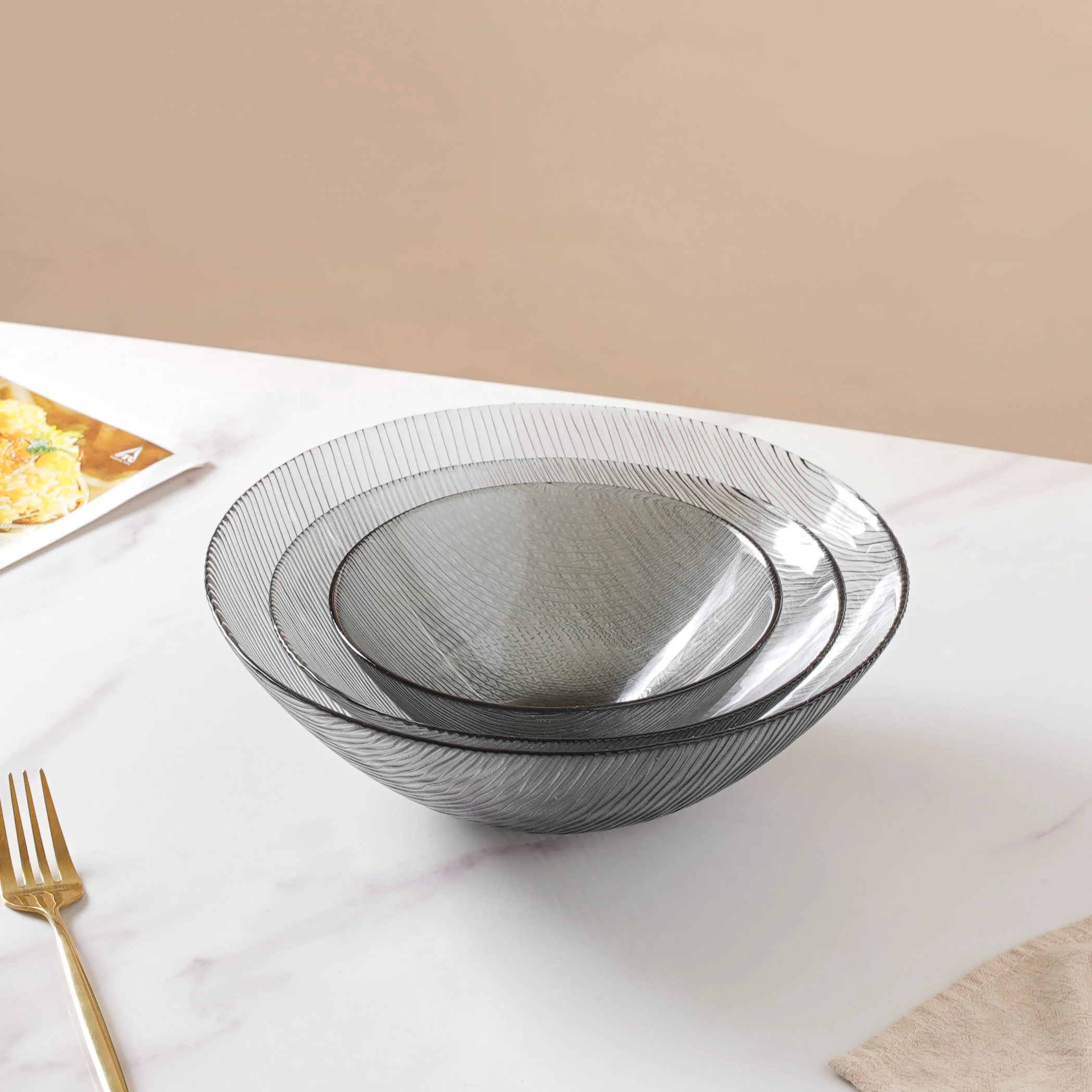 Waves Glass Bowl Set of 3 Grey - Image 5