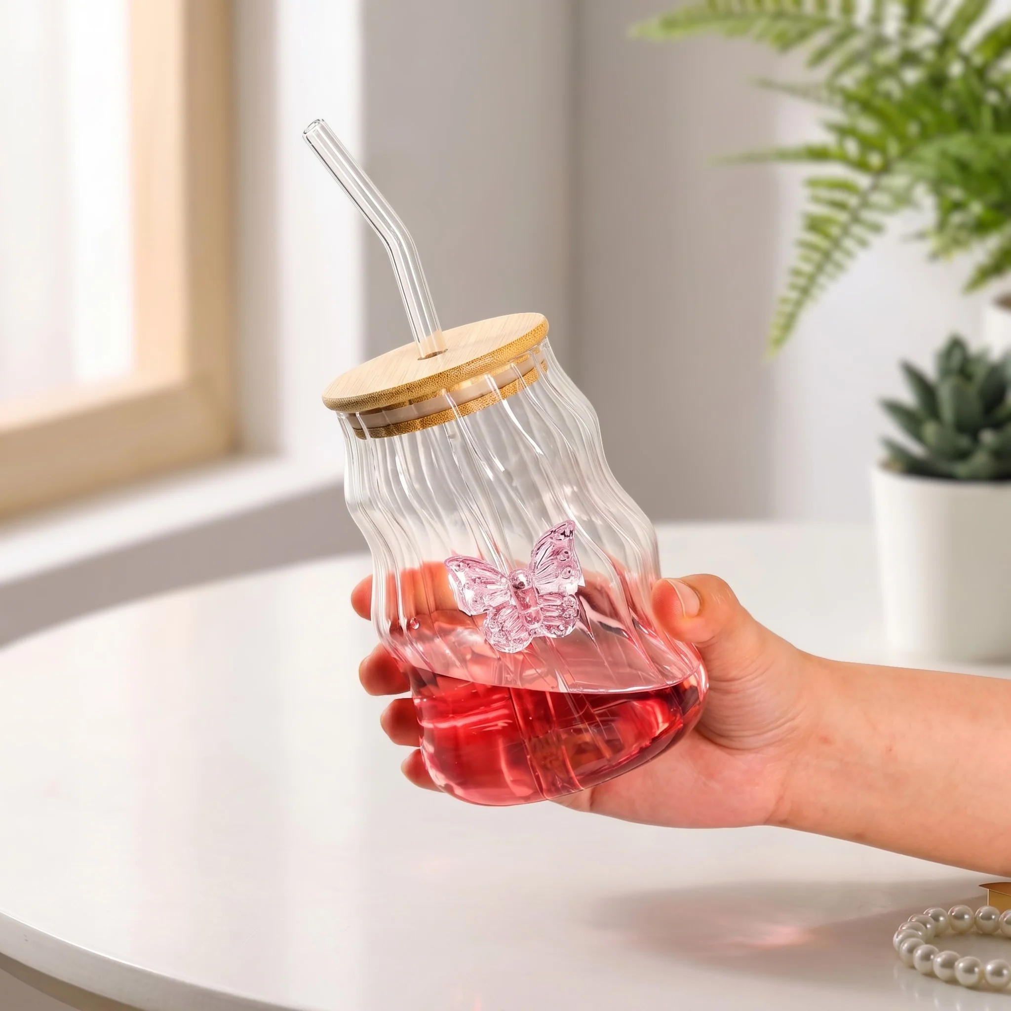 Wavy Butterfly Tumbler With Straw Set Of 2 500ml - Image 3
