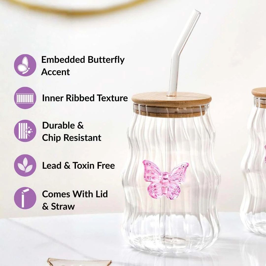 Wavy Butterfly Tumbler With Straw Set Of 2 500ml - Image 4