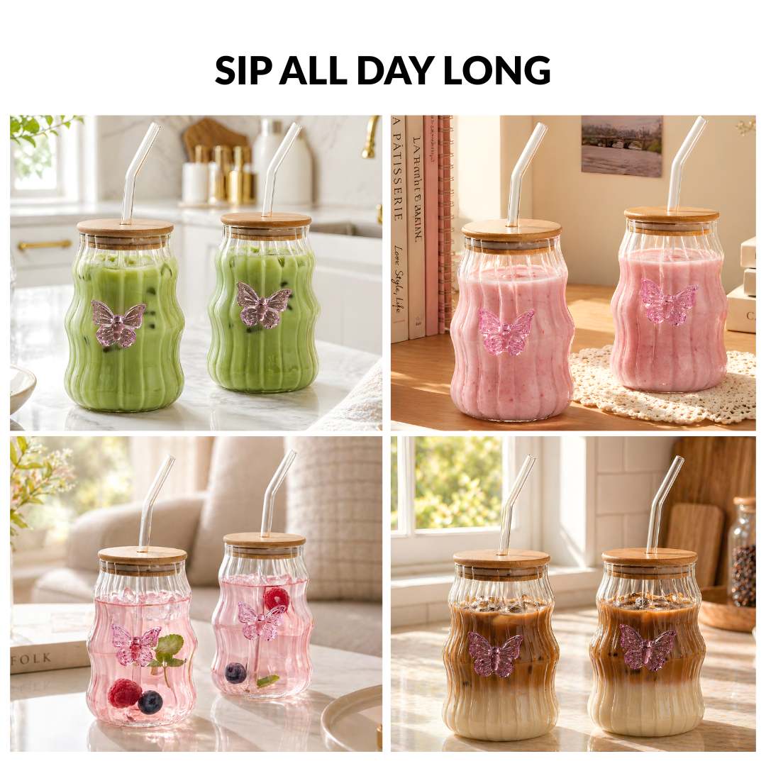 Wavy Butterfly Tumbler With Straw Set Of 2 500ml - Image 7