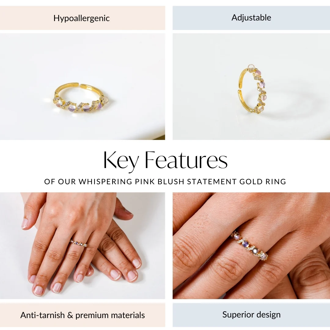 Whispering Pink Blush Statement Gold Ring - Image 4