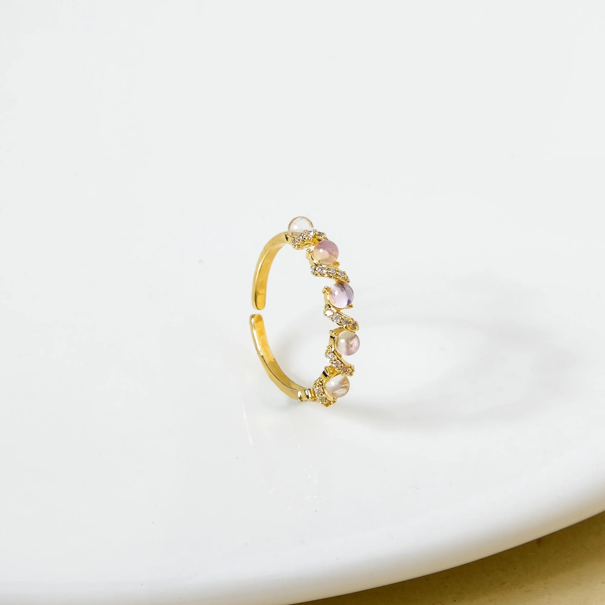 Whispering Pink Blush Statement Gold Ring - Image 5