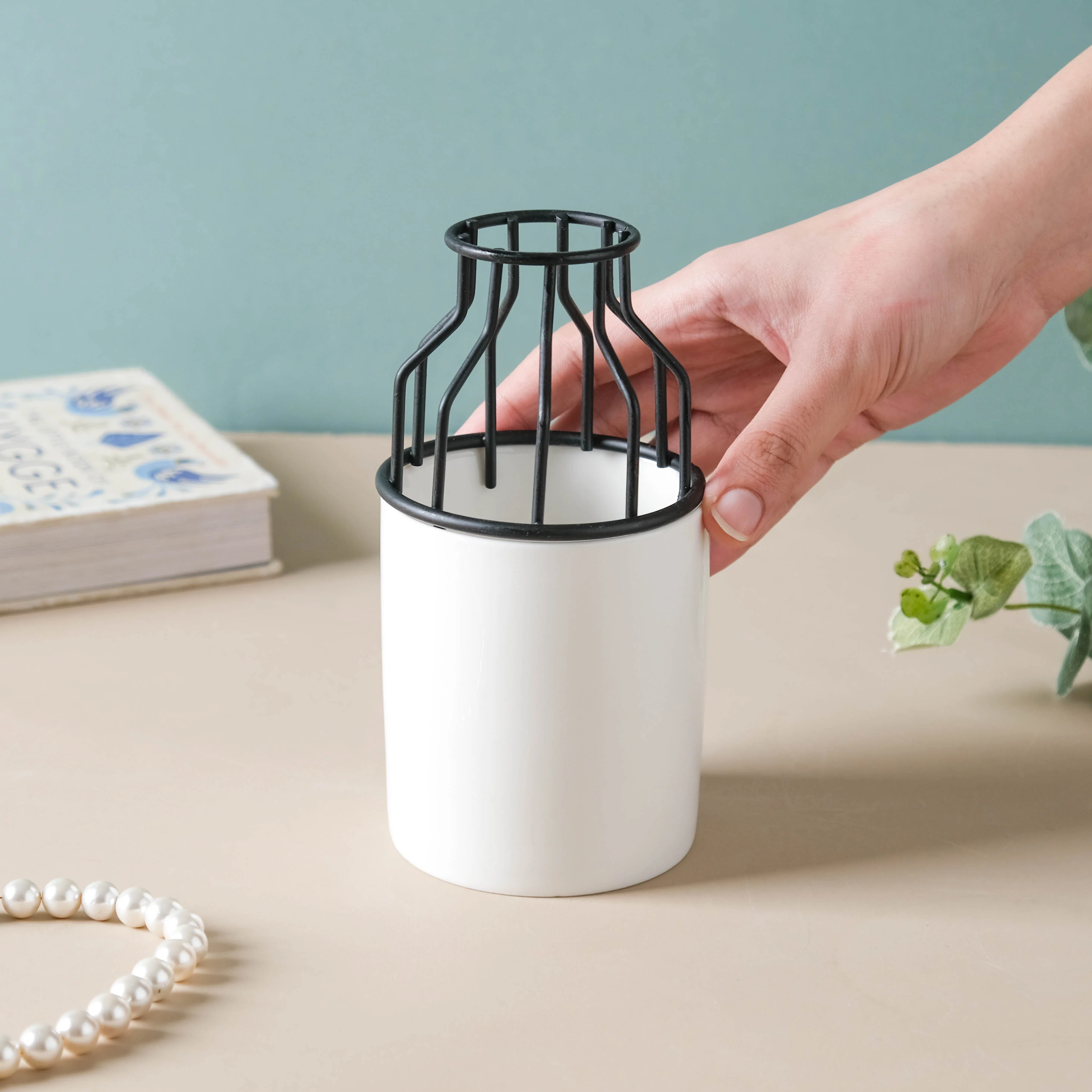 White and Black Planter For Desk - Image 5