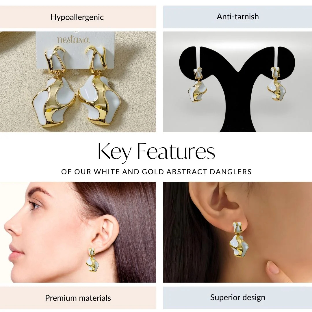 White And Gold Abstract Danglers - Image 4