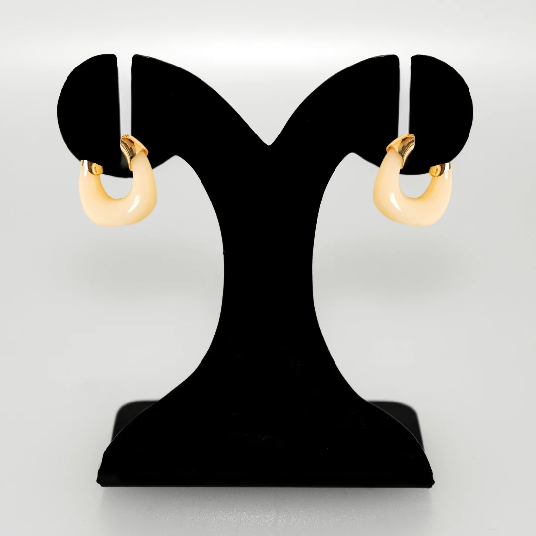 White And Gold Huggie Hoop Earrings - Image 6