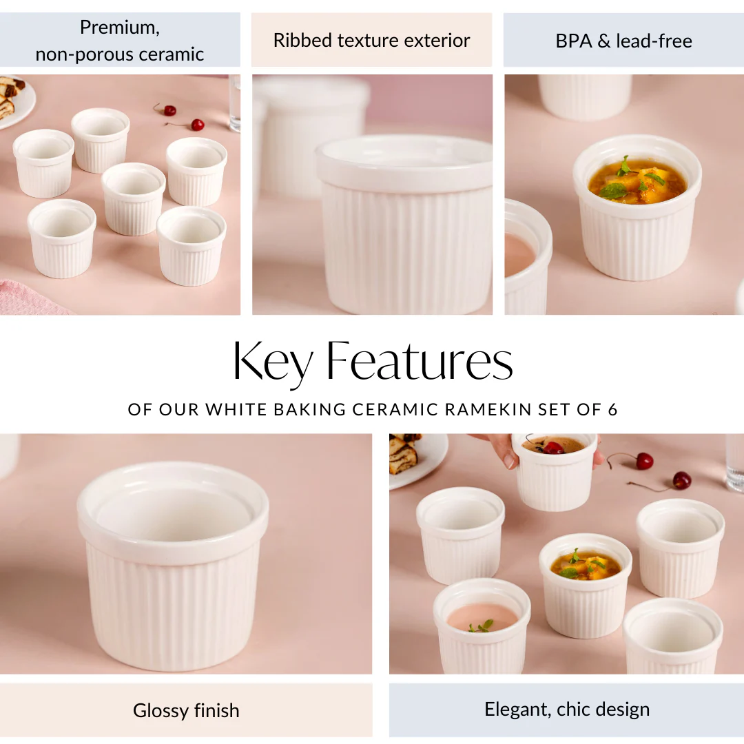 White Baking Ceramic Ramekin Set Of 6 150ml - Image 5