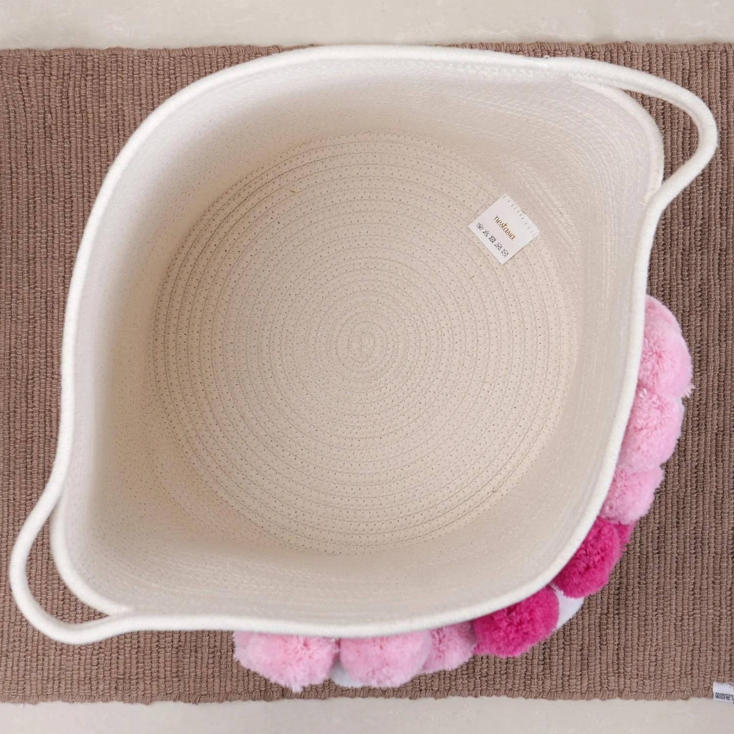White Basket With Pink Flowers 40cm - Image 6