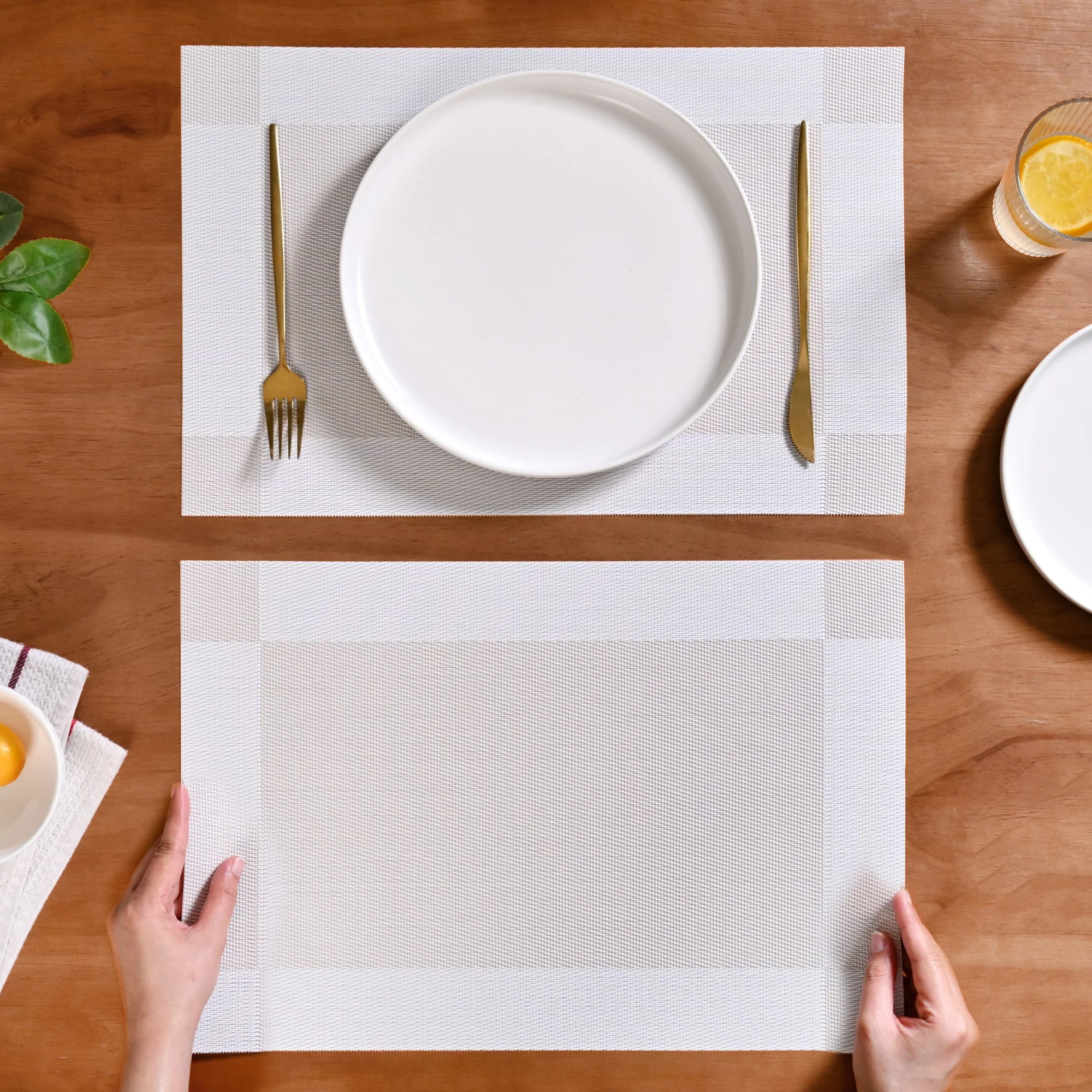White Beige Reversible Dining Table Mats Set Of 6 - Image 3
