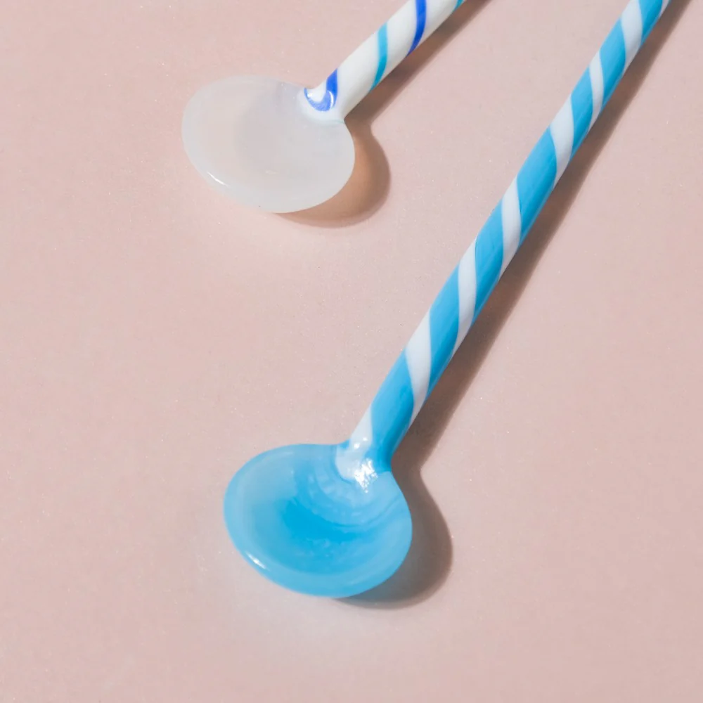 White Blue Glass Spoon Stirrer Set Of Two 6.5 Inch - Image 12