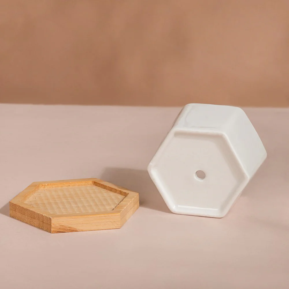 White Ceramic Planter Hexagon Set Of 4 - Image 6
