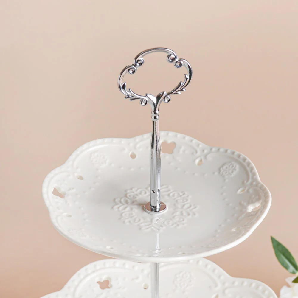 White Crochet Ceramic 3-tier Cupcake Stand - Image 7