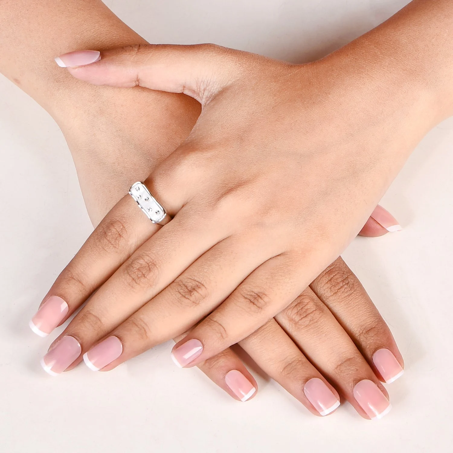 White Domino Stone Studded Silver Ring - Image 2