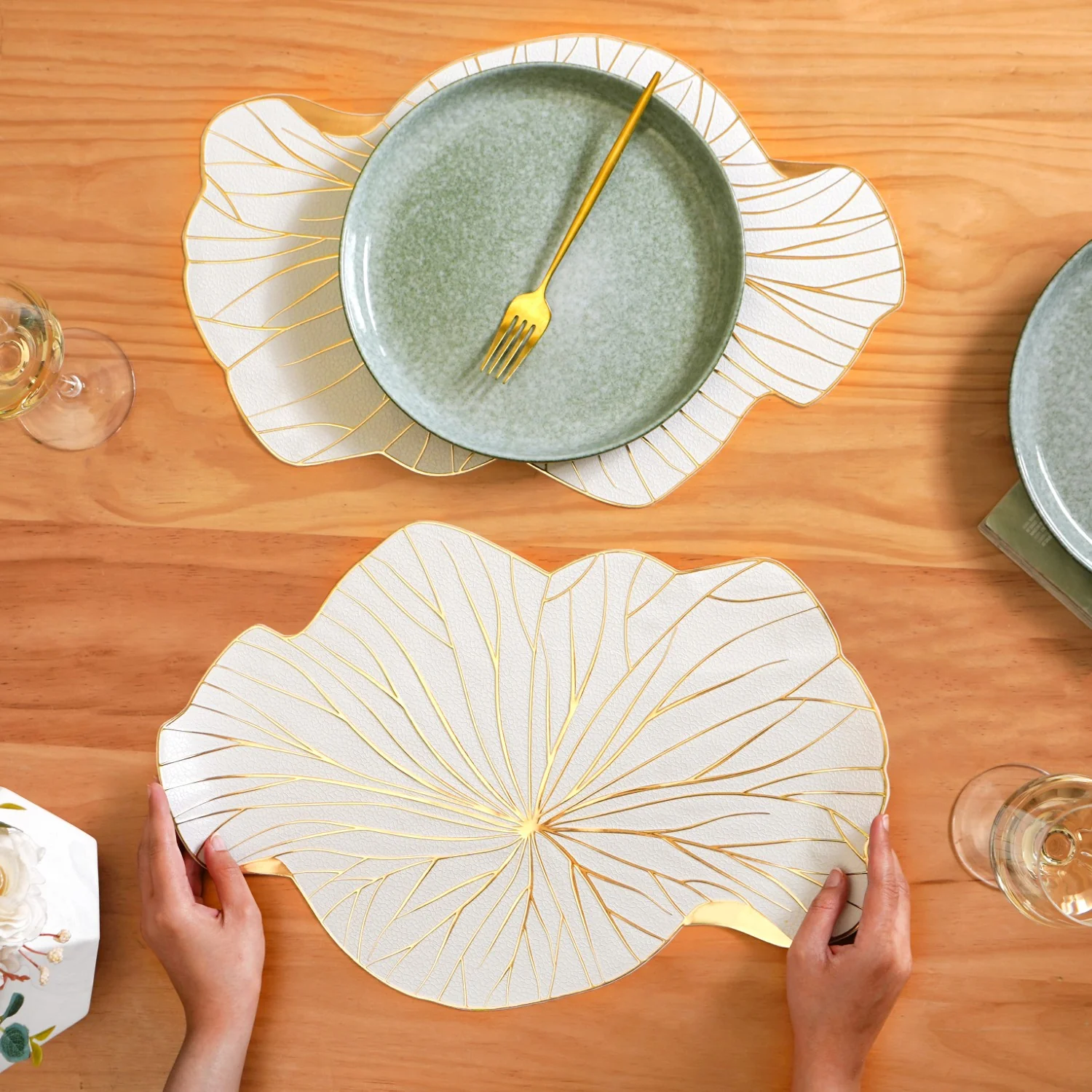 White Gold Lotus Leaf Dinner Table Mat Set Of 6 - Image 2