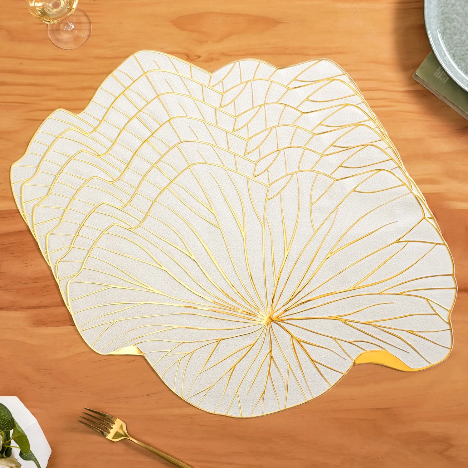 White Gold Lotus Leaf Dinner Table Mat Set Of 6 - Image 5