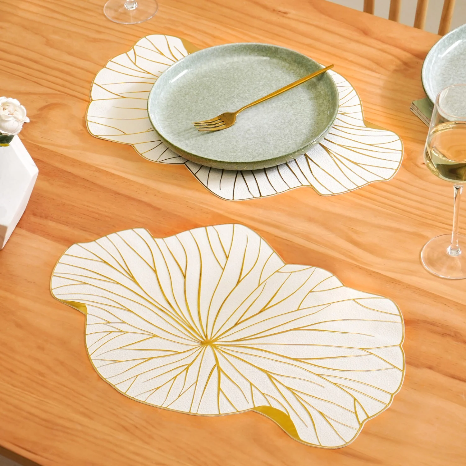 White Gold Lotus Leaf Dinner Table Mat Set Of 6 - Image 6