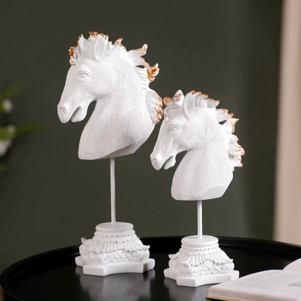 White Horse Bust Decor Showpiece With Stand Large - Image 13
