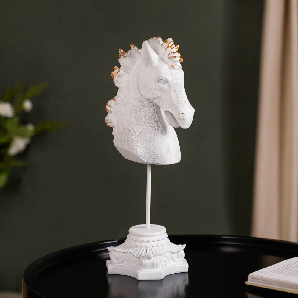 White Horse Bust Decor Showpiece With Stand Large - Image 8