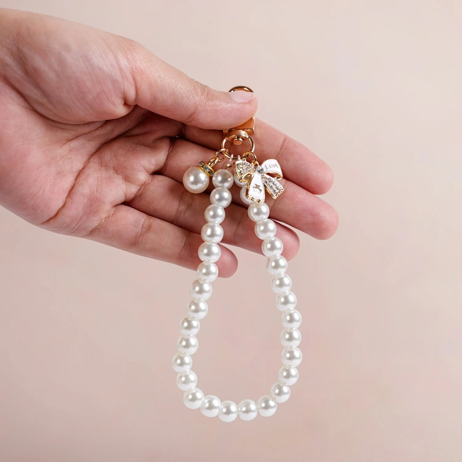 White Pearl Keychain With Lobster Clasp - Image 2