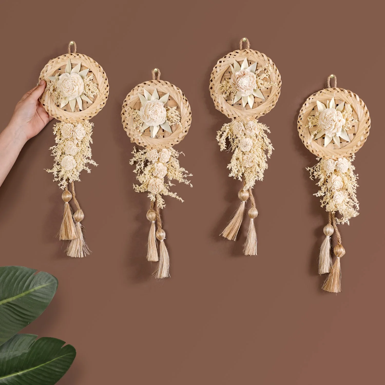 Organic White Petals Dried Flower Wall Decor Set Of 4 - Image 2
