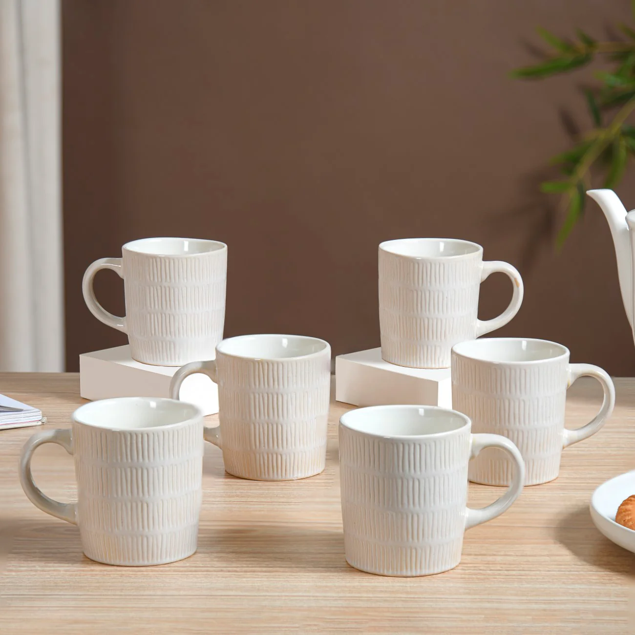 White Ribbed Coffee Mug Set Of 6 220ml