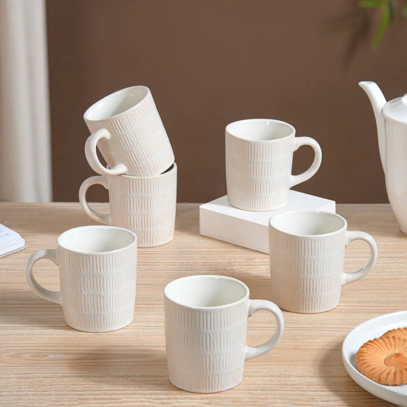 White Ribbed Coffee Mug Set Of 6 220ml - Image 3