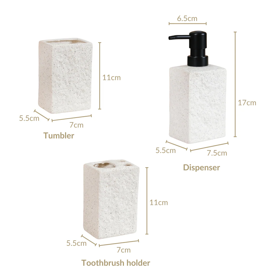 White Stone Bathroom Accessories Set Of 3 - Image 6