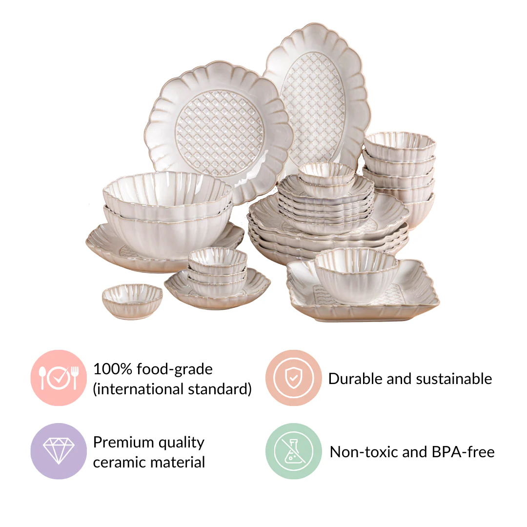White Stoneware Design 28-Piece Dinner Set For 6 - Image 6