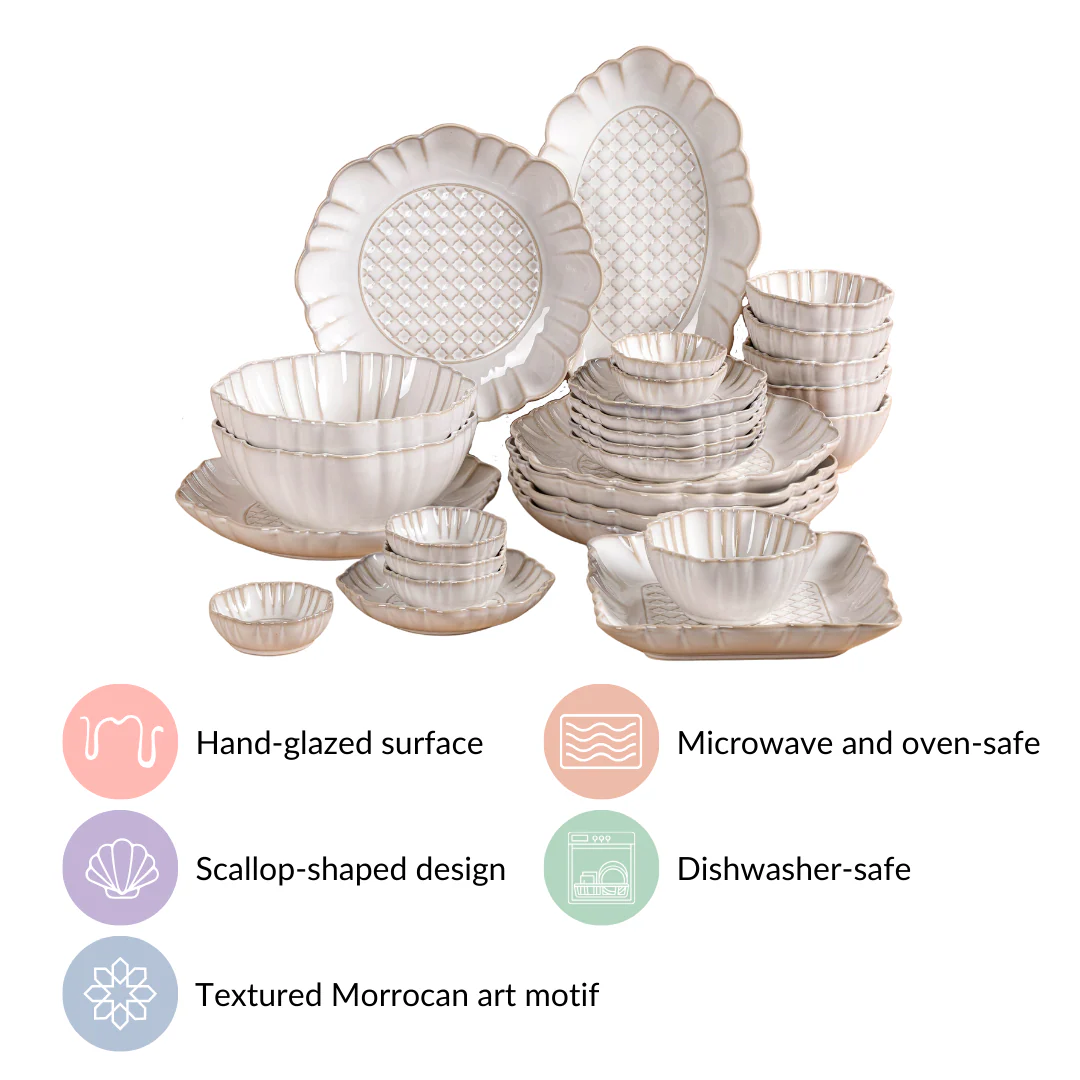 White Stoneware Design 28-Piece Dinner Set For 6 - Image 7